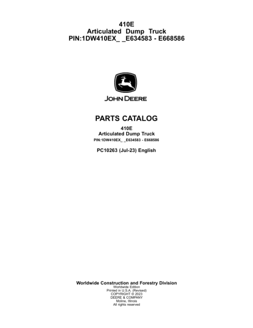 John Deere 410E Articulated Dump Trucks (SN E634583 - E668586) Parts Catalog Manual - PC10263