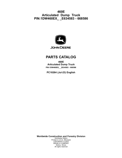 John Deere 460E Articulated Dump Trucks (SN E634583 - E668586) Parts Catalog Manual - PC10264