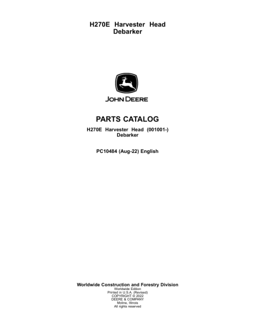 John Deere H270E Harvesting Heads (SN 001001–) Parts Catalog Manual - PC10484