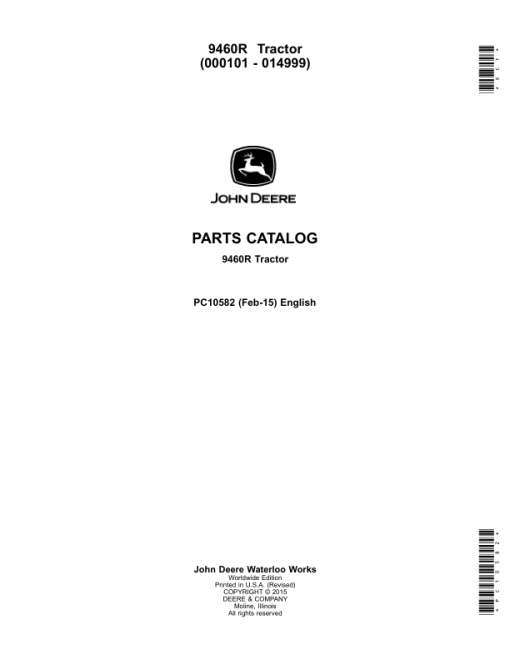 John Deere 9460R Scraper Tractors (SN 000101-014999) Parts Catalog Manual - PC10582