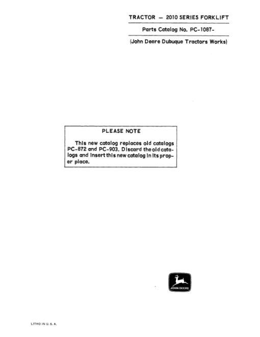 John Deere 2010 Forklifts Parts Catalog Manual - PC1087