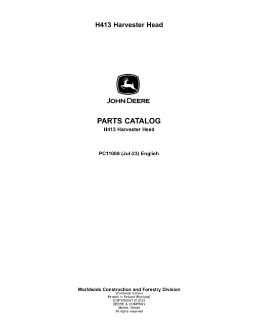 John Deere H413 Harvesting Heads (SN 000006-) Parts Catalog Manual - PC11089