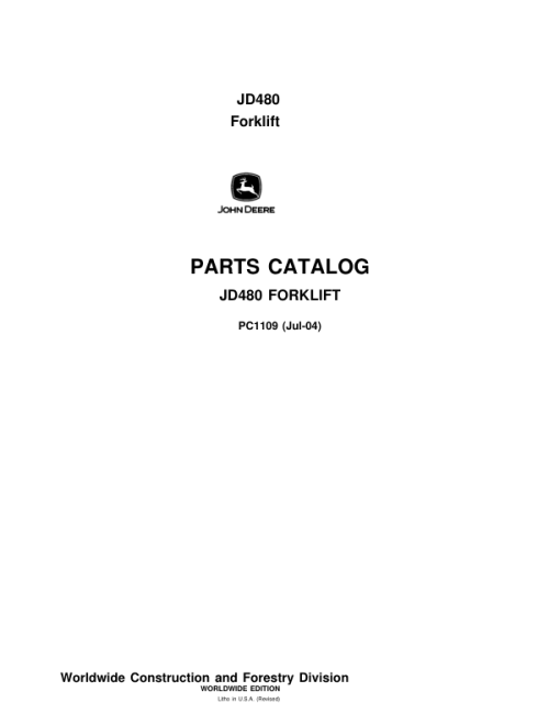 John Deere 480 Forklifts Parts Catalog Manual - PC1109