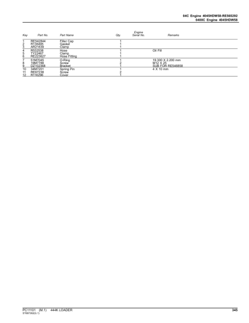 John Deere 444K Loaders (SN 1DW444K_ E642101-670307) Parts Catalog Manual - PC11101 - Image 2