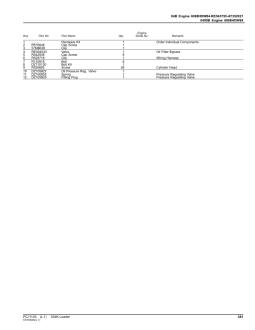 John Deere 524K Loaders (SN E642246-670307) Parts Catalog Manual - PC11103 - Image 2