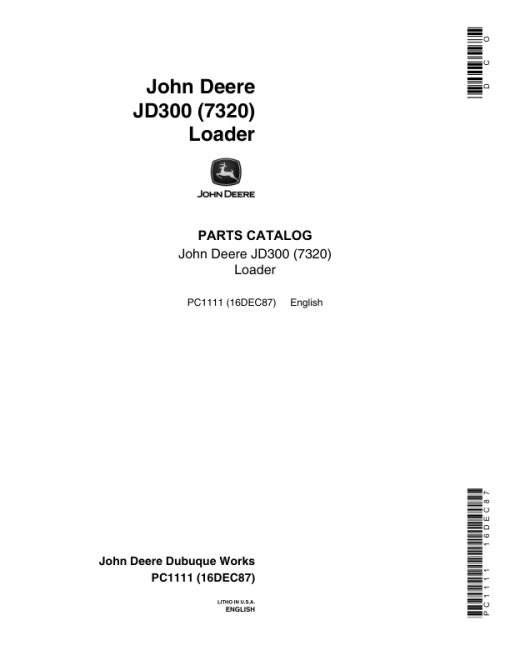 John Deere 7320 Attachments (7320 Loader Attachment only (Manufactured 1965-1973) Parts Catalog Manual