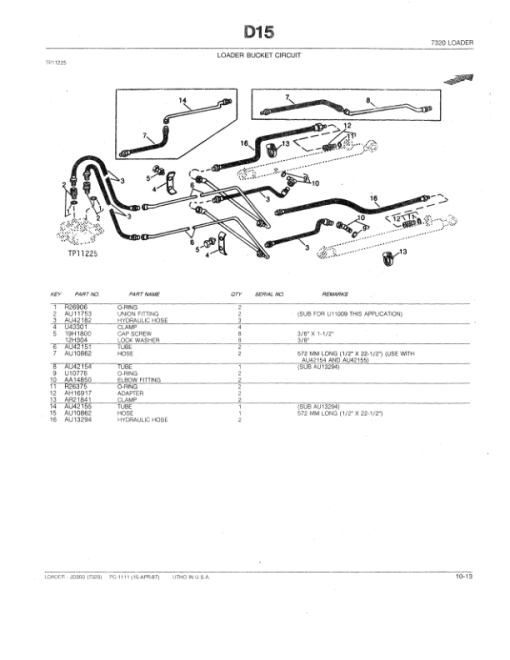 John Deere 7320 Attachments (7320 Loader Attachment only (Manufactured 1965-1973) Parts Catalog Manual - Image 3