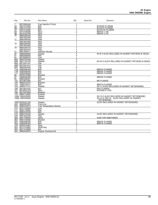 Isuzu 4HK1, 4HK1XZSA-03 Engine Parts Catalog Manual - PC11128 - Image 4