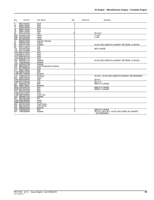 Isuzu 4JJ1, 4JJ1XZSA-03 Engine Parts Catalog Manual - PC11130 - Image 2