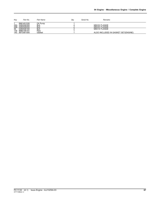 Isuzu 4JJ1, 4JJ1XZSA-03 Engine Parts Catalog Manual - PC11130 - Image 4