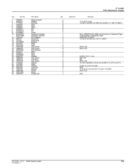 John Deere 644K HYBRID Loaders (SN 1DW644K_ E651322-) Parts Catalog Manual - PC11180 - Image 2