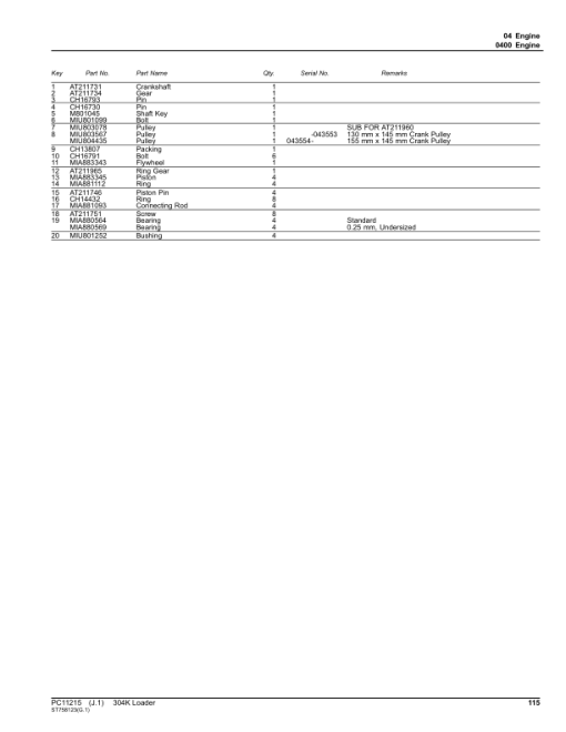 John Deere 304K Loaders (SN 1LU304KX_ _B030847-) Parts Catalog Manual - PC11215 - Image 2