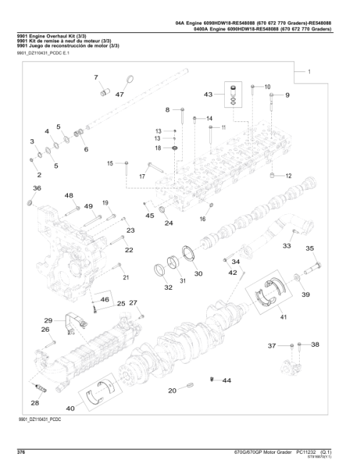 John Deere 670G Motor Graders (SN 1DW670GX_ _F656526-) Parts Catalog Manual - PC11232 - Image 2