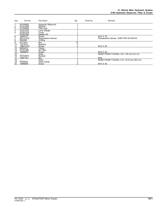 John Deere 670G, 670GP Graders (SN C656729- 678817 & D656729- 678817) Parts Catalog Manual - PC11245 - Image 3