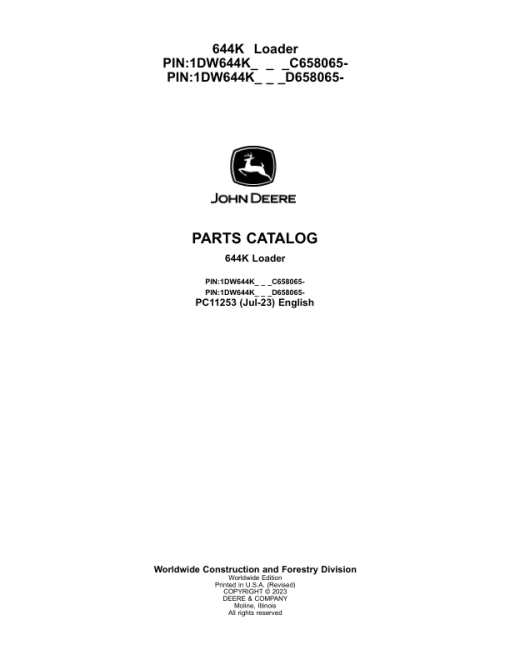 John Deere 644K Loaders (SN C658065- & D658065-) Parts Catalog Manual - PC11253