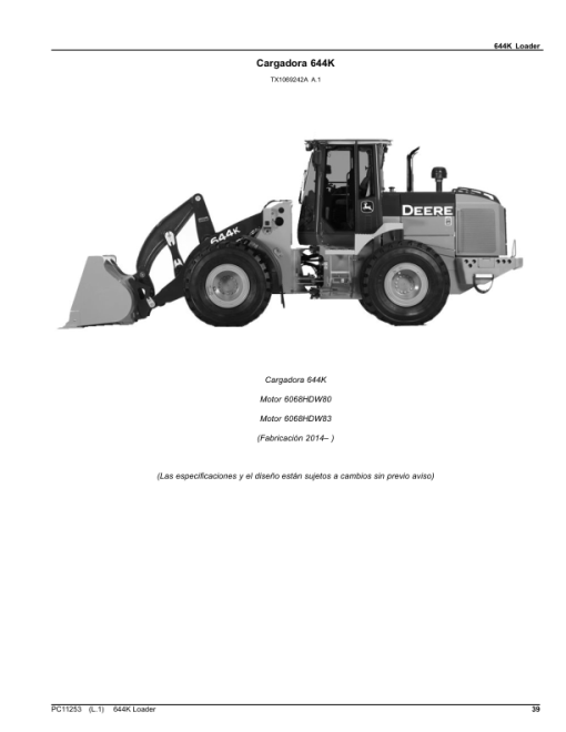 John Deere 644K Loaders (SN C658065- & D658065-) Parts Catalog Manual - PC11253 - Image 2