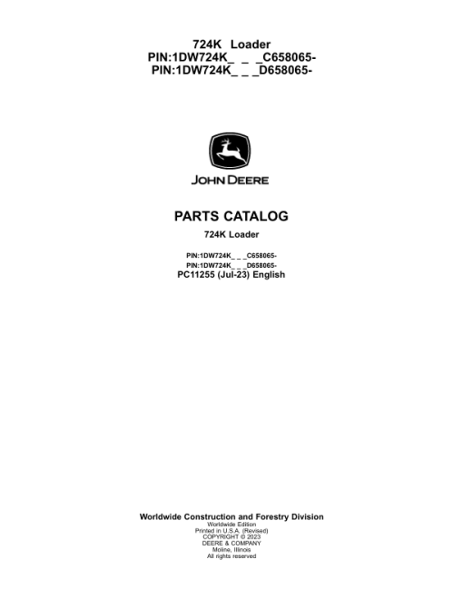 John Deere 724K Loaders (SN C658065 - & D658065-) Parts Catalog Manual - PC11255