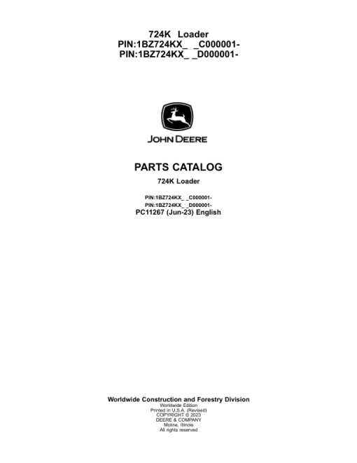 John Deere 724K Loaders (SN C000001- & D000001-) Parts Catalog Manual - PC11267