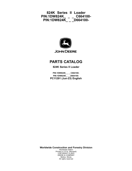 John Deere 824K Series II Loaders (SN C664100- & D664100-) Parts Catalog Manual - PC11291