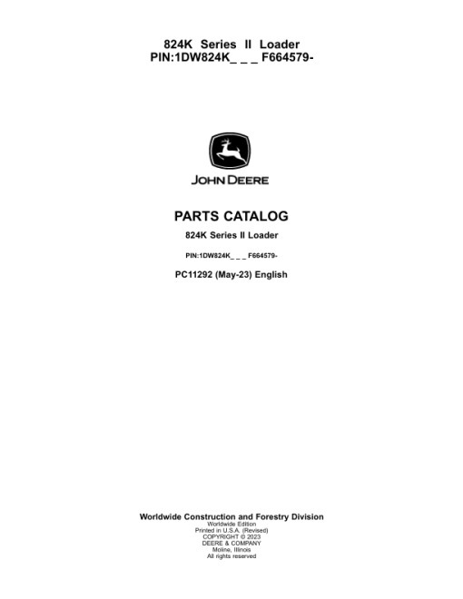 John Deere 824K Series II Crawlers (SN 1DW824K_  F664579-) Parts Catalog Manual - PC11292