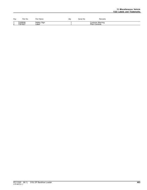 John Deere 310L Backhoe Loaders (SN G273920-329327) Parts Catalog Manual - PC11320 - Image 3