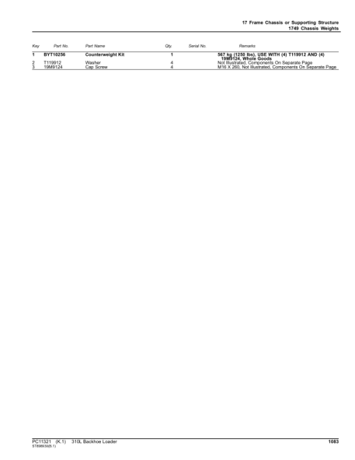 John Deere 310L Backhoe Loaders (SN F273920-390995) Parts Catalog Manual - PC11321 - Image 4