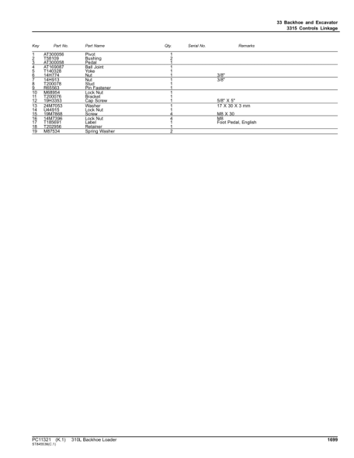 John Deere 310L Backhoe Loaders (SN F273920-390995) Parts Catalog Manual - PC11321 - Image 3