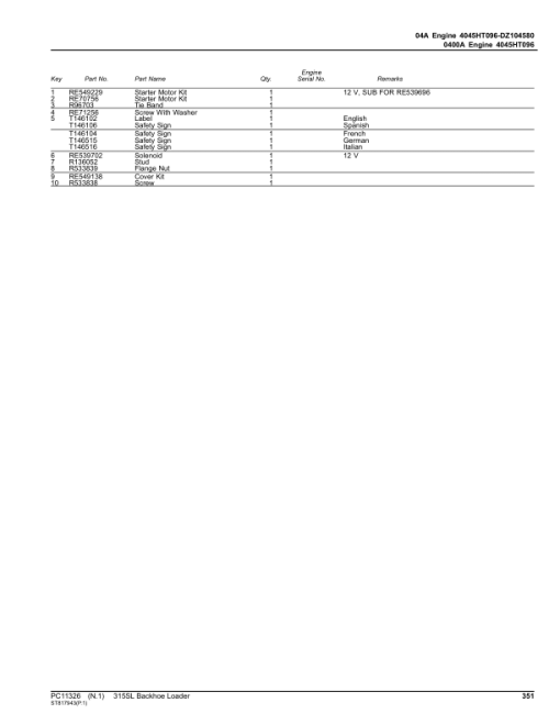 John Deere 315SL Backhoe Loaders (SN F273920-390995) Parts Catalog Manual - PC11326 - Image 2