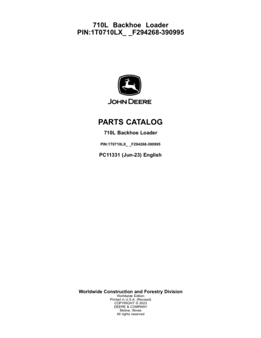 John Deere 710L Backhoe Loaders (SN F294268-390995) Parts Catalog Manual - PC11331