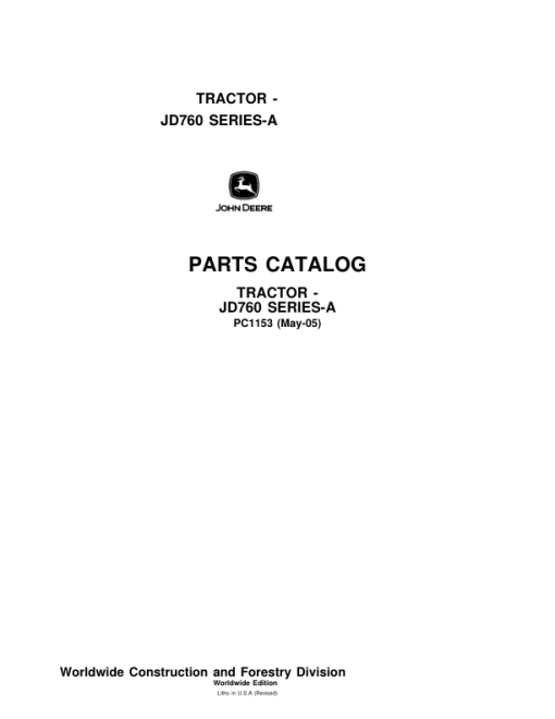 John Deere 760A Tractors Parts Catalog Manual - PC1153