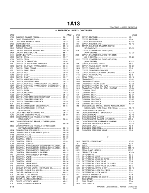 John Deere 760A Tractors Parts Catalog Manual - PC1153 - Image 2