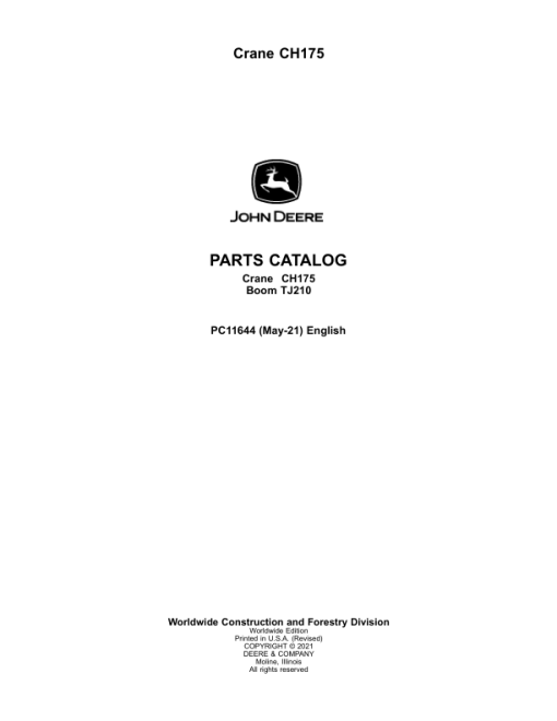 John Deere CH175 Crane Attachments Parts Catalog Manual - PC11644