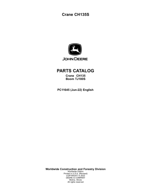 John Deere CH135S Cranes  Parts Catalog Manual - PC11645