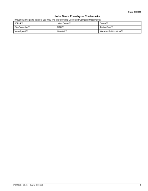 John Deere CH135S Cranes  Parts Catalog Manual - PC11645 - Image 3