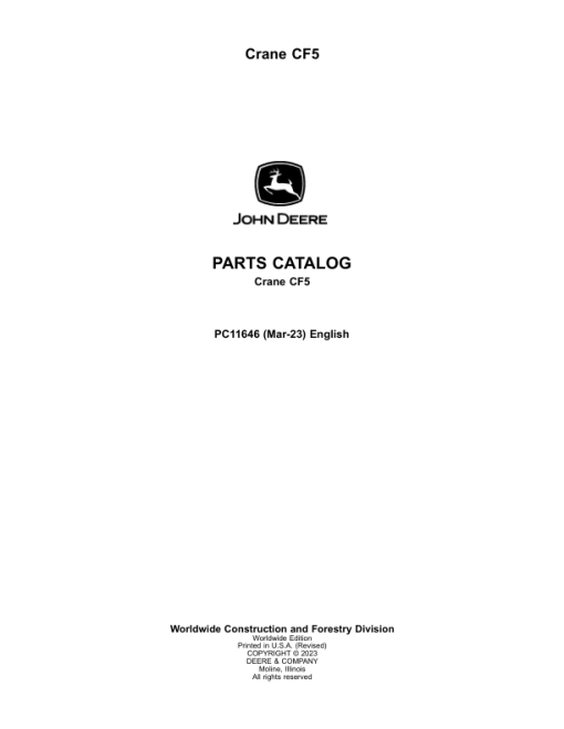 John Deere CF5 Crane Attachments Parts Catalog Manual - PC11646