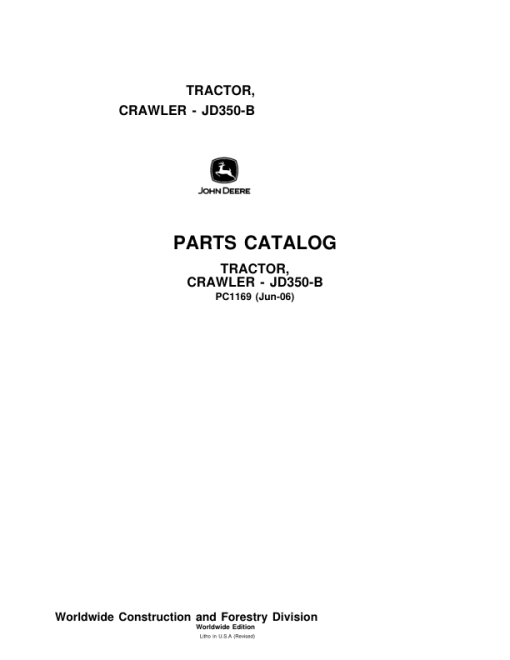 John Deere 350B Crawlers Parts Catalog Manual - PC1169