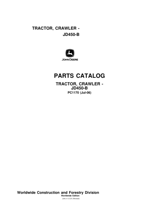 John Deere 450B Crawlers Parts Catalog Manual - PC1170