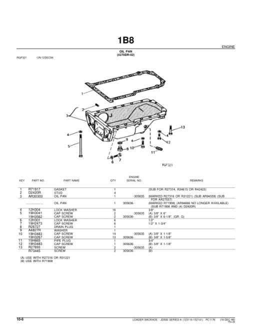 John Deere 500A Tractor Loader Backhoe (SN 123114 – 152141) Parts Catalog Manual - PC1176 - Image 2