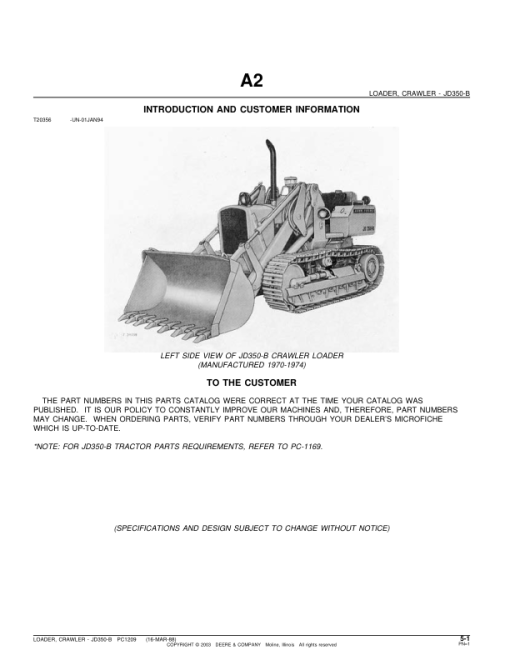 John Deere 350B Attachments (SN JD350-B CRAWLER LOADER (YR 1970-1974) Parts Catalog Manual - PC1209