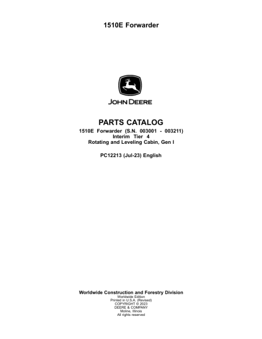 John Deere 1510E IT4 Forwarders (SN 003001-003211) Parts Catalog Manual - PC12213