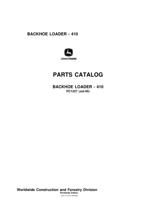 John Deere 410 Backhoes Parts Catalog Manual - PC1227