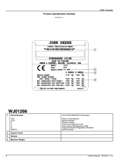 John Deere 1010E T3 FFC Forwarders (SN 005003 - 005472) Parts Catalog Manual - PC12413 - Image 2