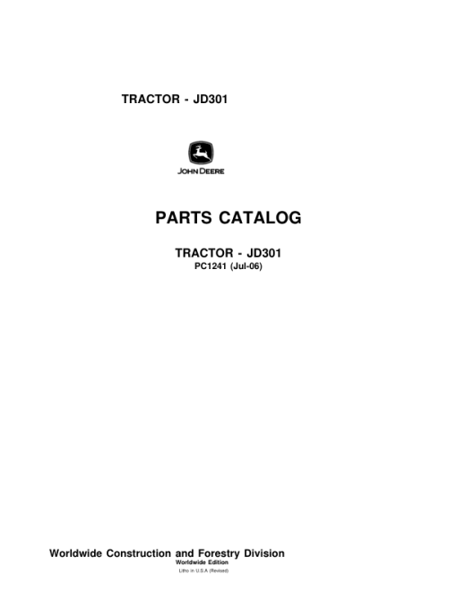 John Deere 301 Tractors Parts Catalog Manual - PC1241