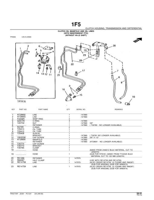 John Deere 301 Tractors Parts Catalog Manual - PC1241 - Image 4