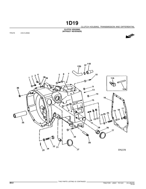 John Deere 301 Tractors Parts Catalog Manual - PC1241 - Image 3