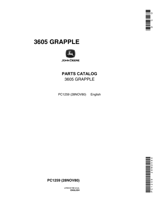 John Deere 3605 Grappler Attachments Parts Catalog Manual - PC1259