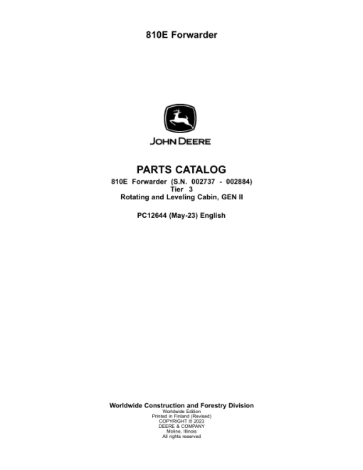 John Deere 810E T3 Forwarders (SN 002737 - 002884) Parts Catalog Manual - PC12644