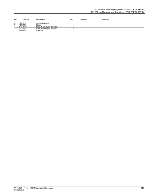 John Deere 1270E IT4 T3 8W Wheeled Harvesters (SN 003009 –003173) Parts Catalog Manual - PC12698 - Image 2