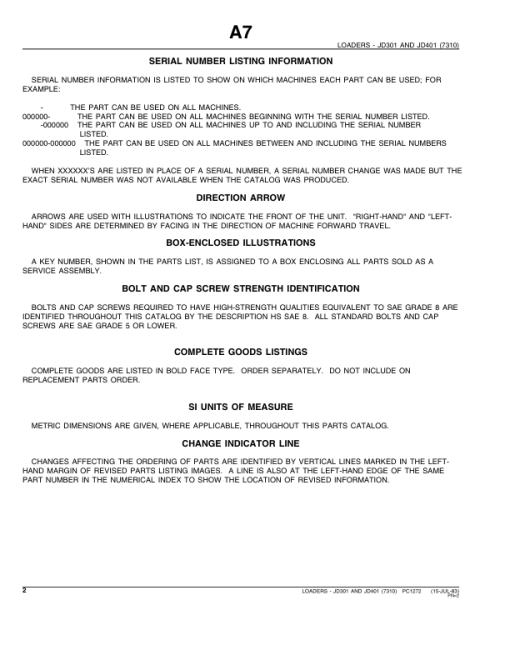 John Deere 7310 Attachments (7310 Yr 1974-1983 for 301, 401 Series Tractors) Parts Catalog Manual - PC1272 - Image 3