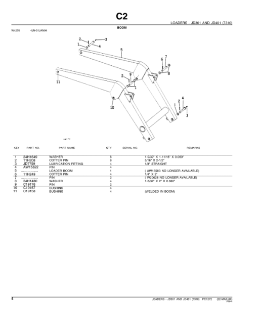 John Deere 7310 Attachments (7310 Yr 1974-1983 for 301, 401 Series Tractors) Parts Catalog Manual - PC1272 - Image 2